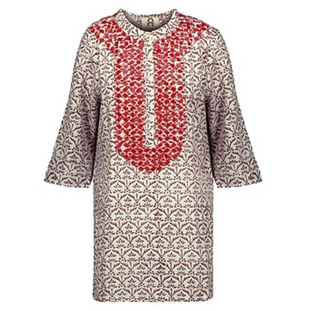 FIGUE 3/4 Sleeve Brown Leaf and Orange Beaded tunic top flaw large - Picture 6 of 15
